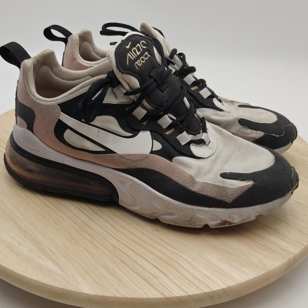 Nike Air Max 270 React Shoes Womens Size 7 Beige Black Pink Sneaker AT6174-005